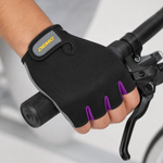 Guante corto ciclismo color negro con dedos violeta