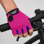 Guante corto ciclismo color rosa claro y violeta texturado