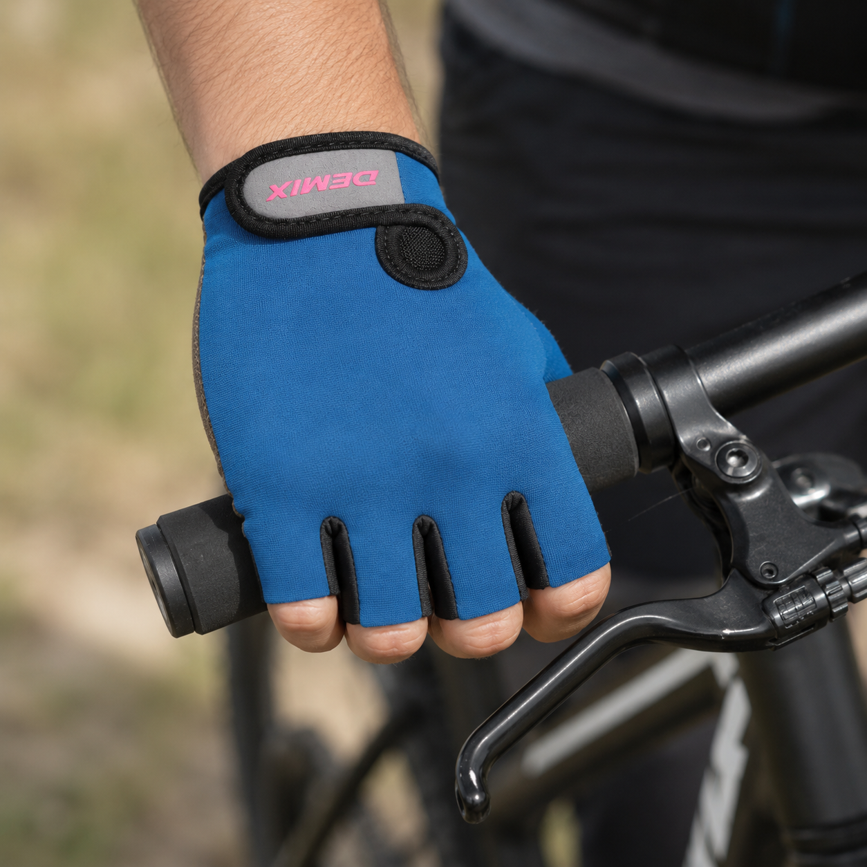 Guante Corto de Ciclismo Azul, Gris y Marrón Oscuro