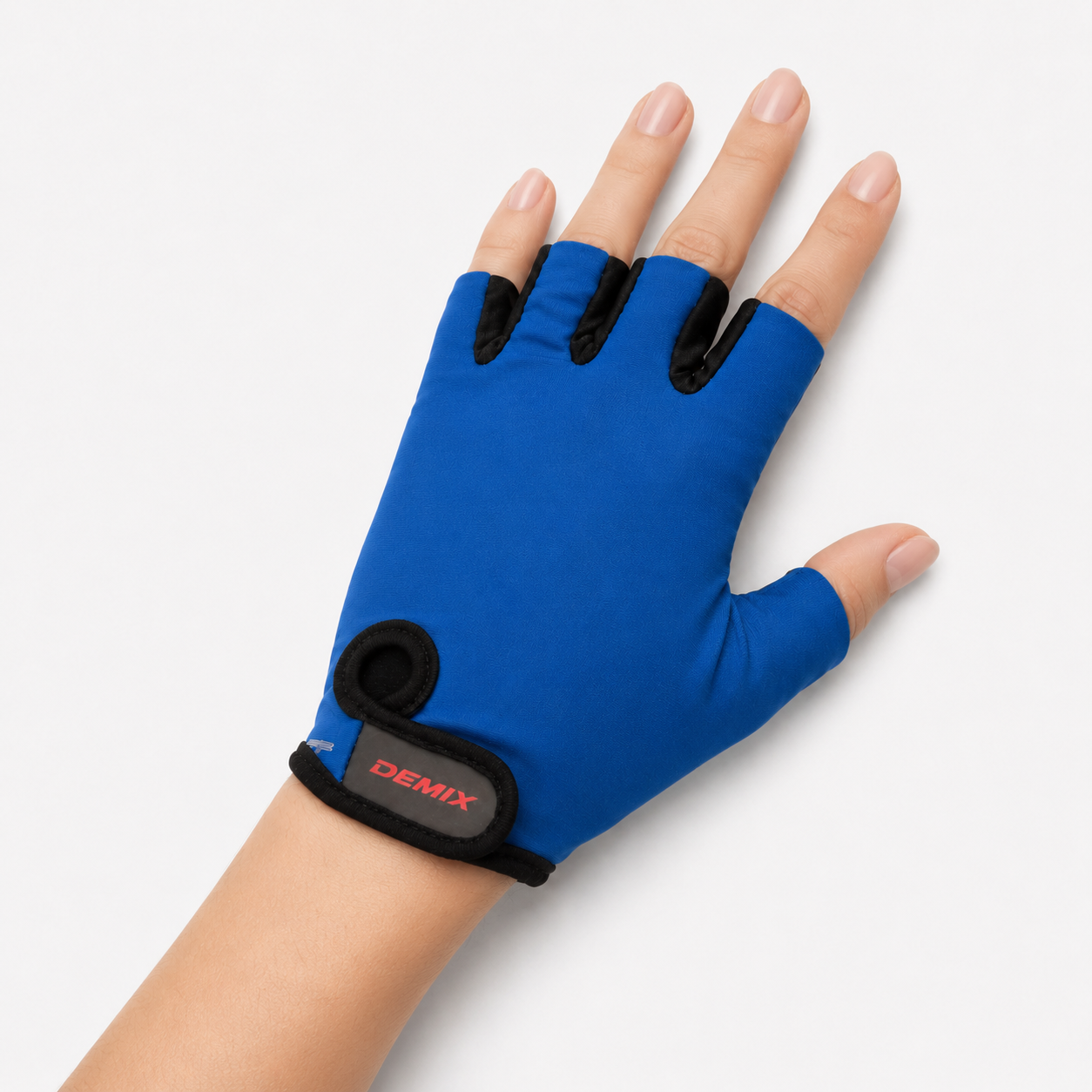 Guante corto ciclismo color azul con gris, interior piel