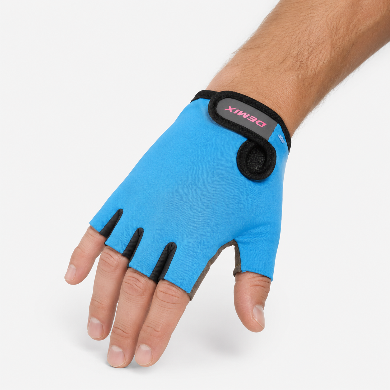 Guante corto ciclismo color azul claro con negro, interior piel