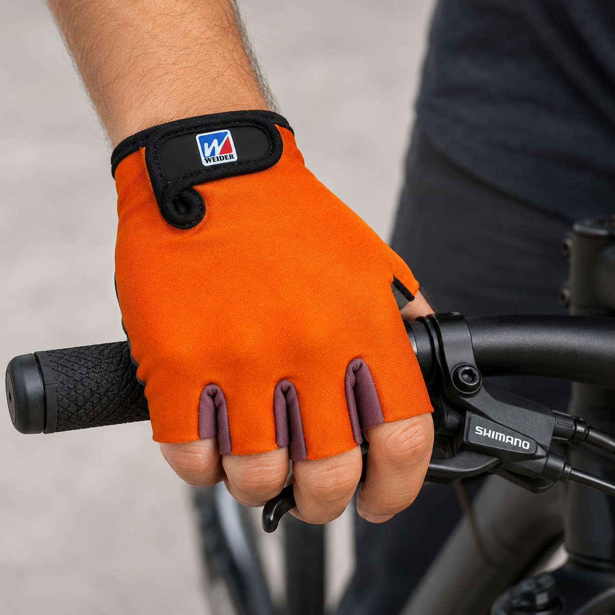 Guante corto ciclismo color naranja con morado