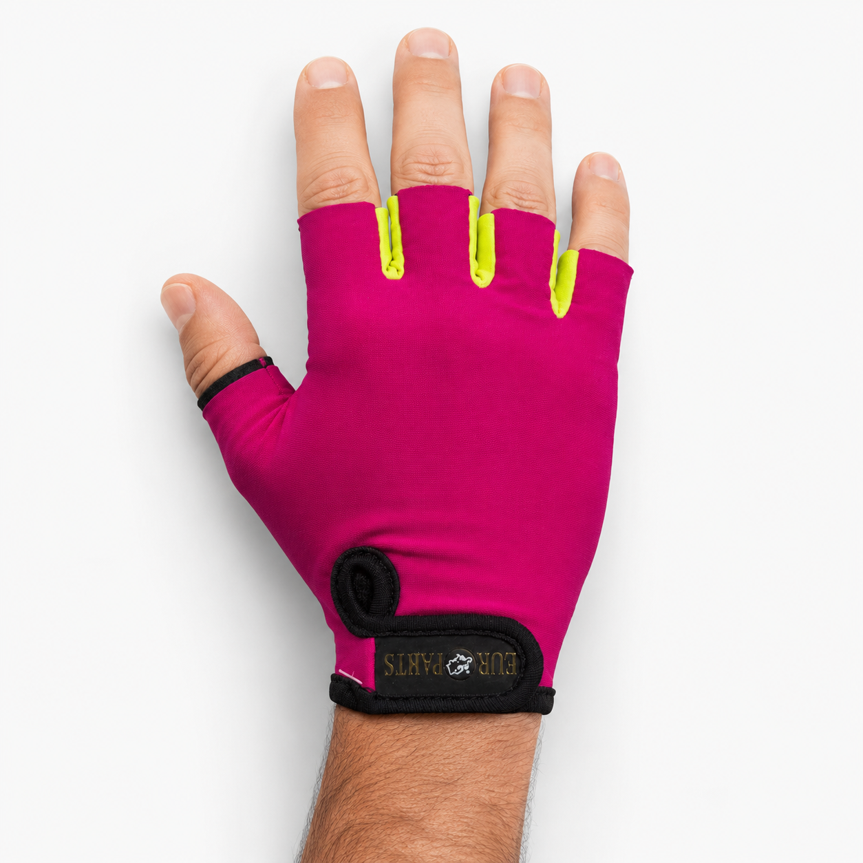 Guante corto ciclismo color fucsia y amarillo