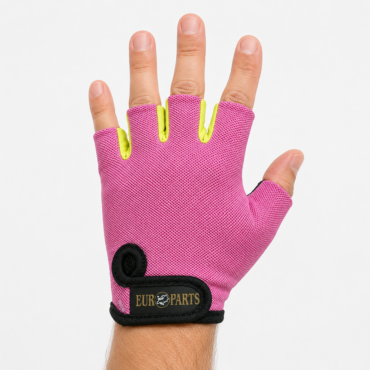 Guante corto ciclismo color rosa claro y negro