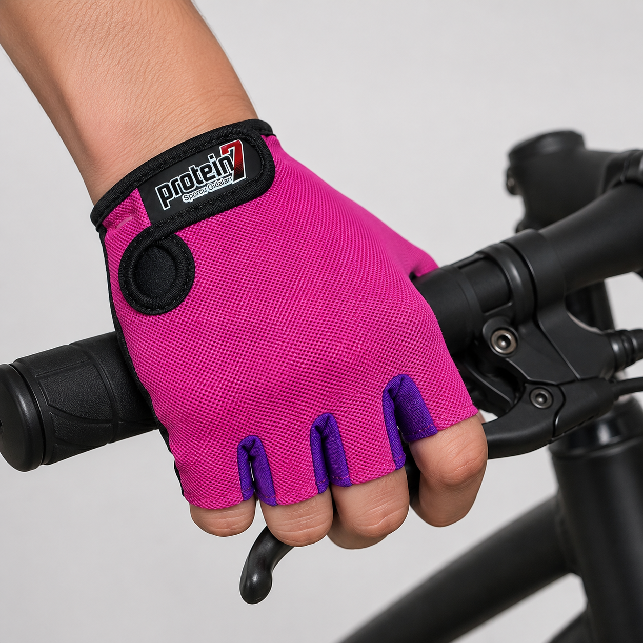 Guante corto ciclismo color rosa claro y violeta texturado