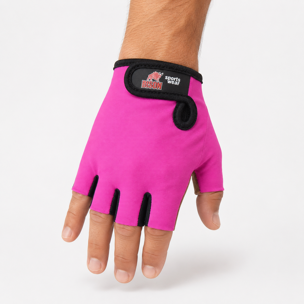 Guante corto ciclismo color rosa magenta y negro