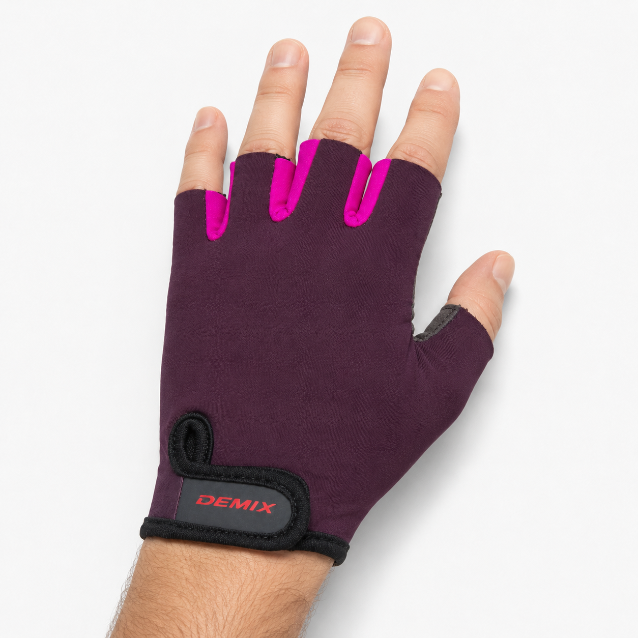Guante corto ciclismo color morado y fucsia